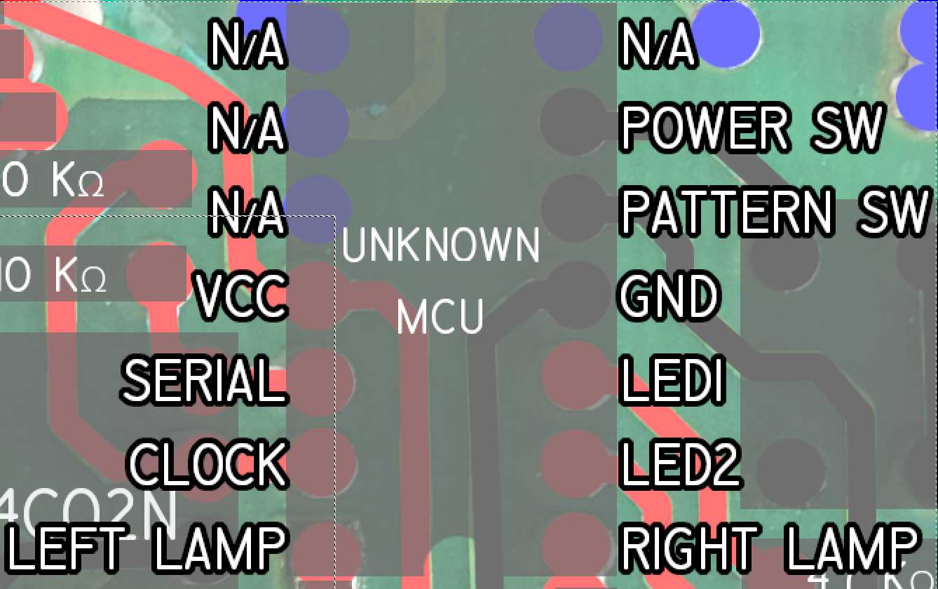 A chip layout showing pin functions of an unknown MCU